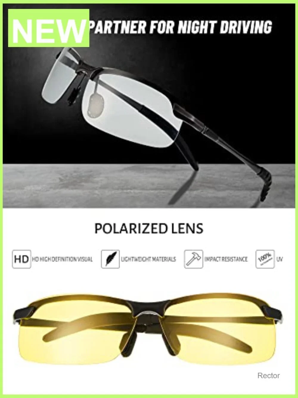 Polarized Night Driving Glasses Men UV Protection Anti Glare Sunglasses